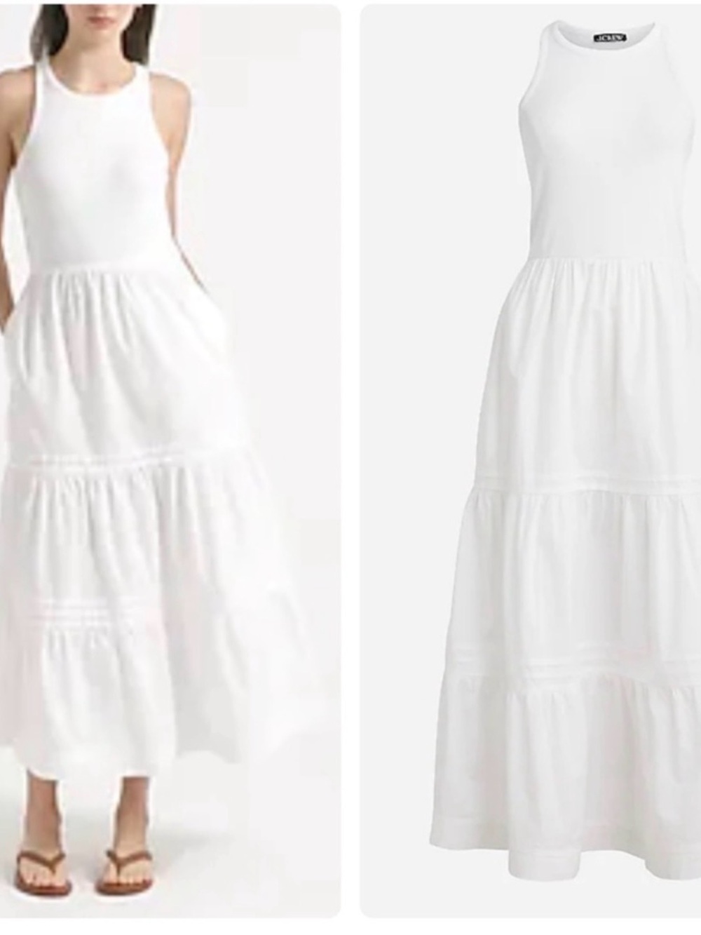 J. Crew White Sleeveless Tiered Midi Dress